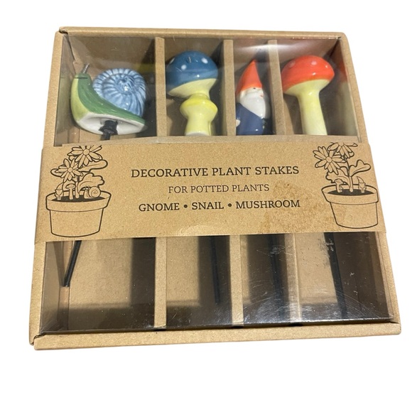 Decorative Ceramic Plant Stakes Indoor Potted Plants Gnome-Snail-Mushroom NIB - Picture 5 of 5